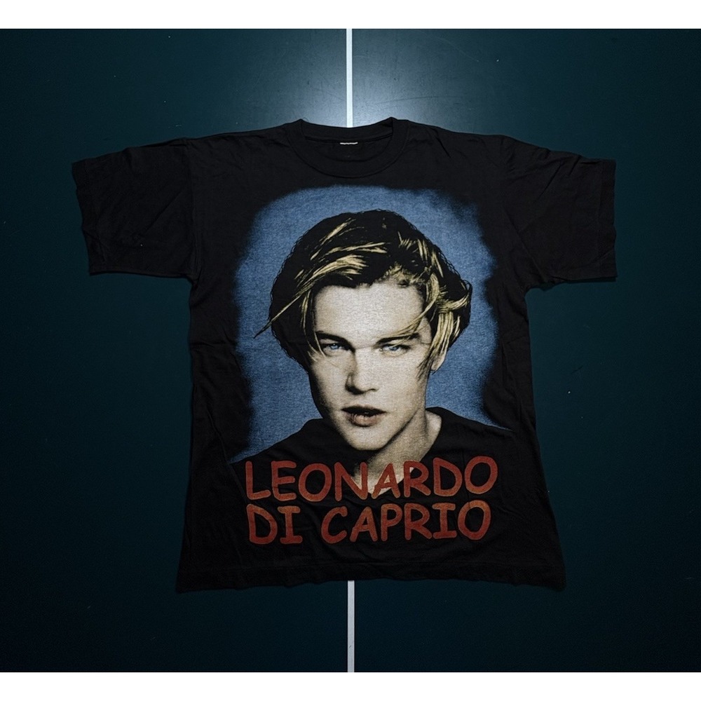 Vtg 90s Leonardo DiCaprio All Over Print T Shirt Large Movie Promo Single Stitch